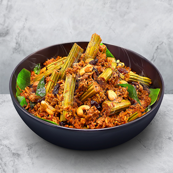 The Moringa sticks we use are imported from India to give a refined taste. Its unique taste blends perfectly with the other ingredients such as ghee, Varuval masala, Moringa leaves and Basmathi rice.